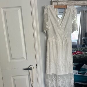 Elegant White Lace Wrap Dress